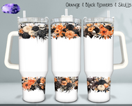 Orange & Black Flowers with Skulls 40 oz Tumbler
