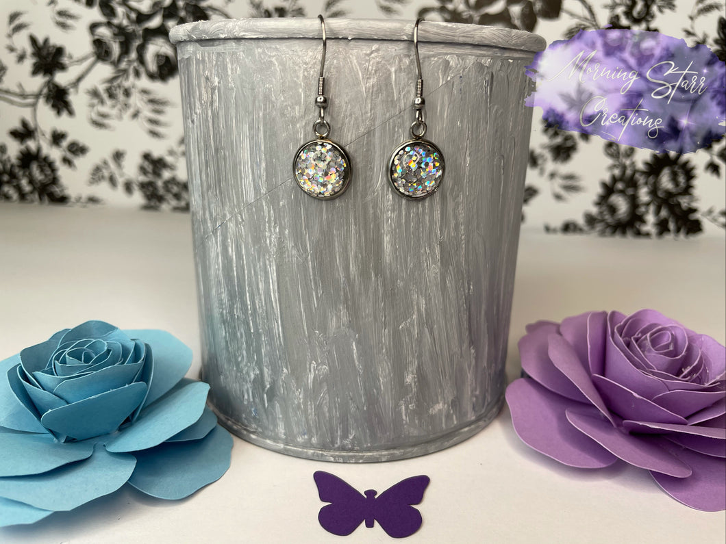 Round Silver Sparkle Earrings
