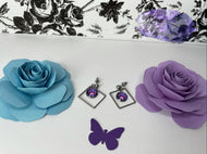 Purple & Pink Butterfly Square Sterling Silver Stud Earrings
