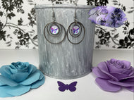 Purple and Blue Butterfly in Double Sterling Silver Hoop Earrings