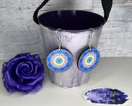Round Blue & Purple Mandala Earrings